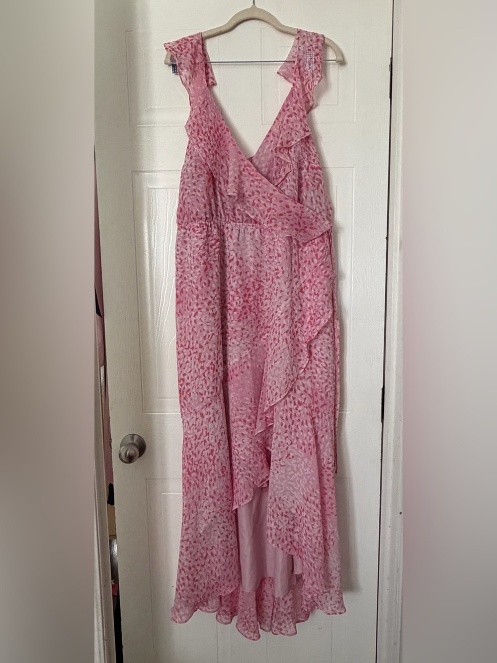 Express Pink Floral Ruffle Wrap Maxi Skirt